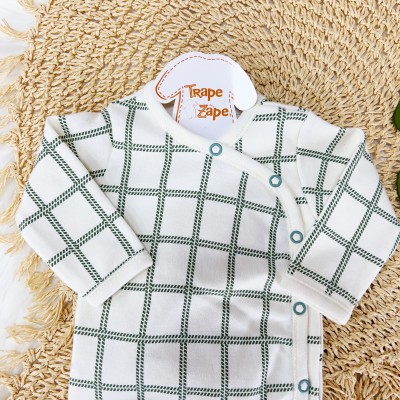 Body Kimono M/L Quadriculado - Off White e Verde Body Kimono M/L Quadriculado - Off White e Verde